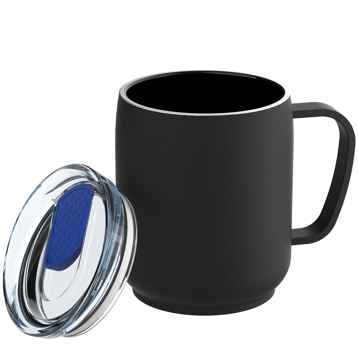 Becher: schwarz, Deckel: blau