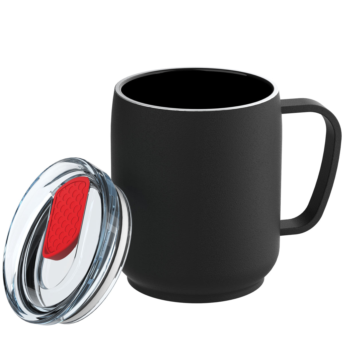 Becher: schwarz, Deckel: rot