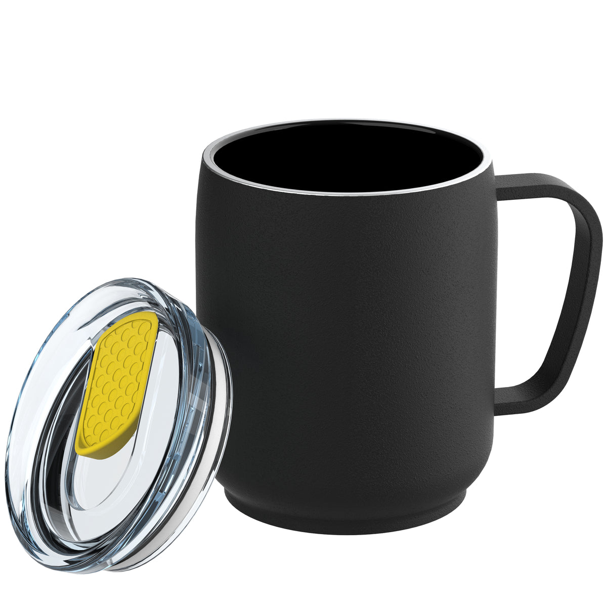 Becher: schwarz, Deckel: gelb