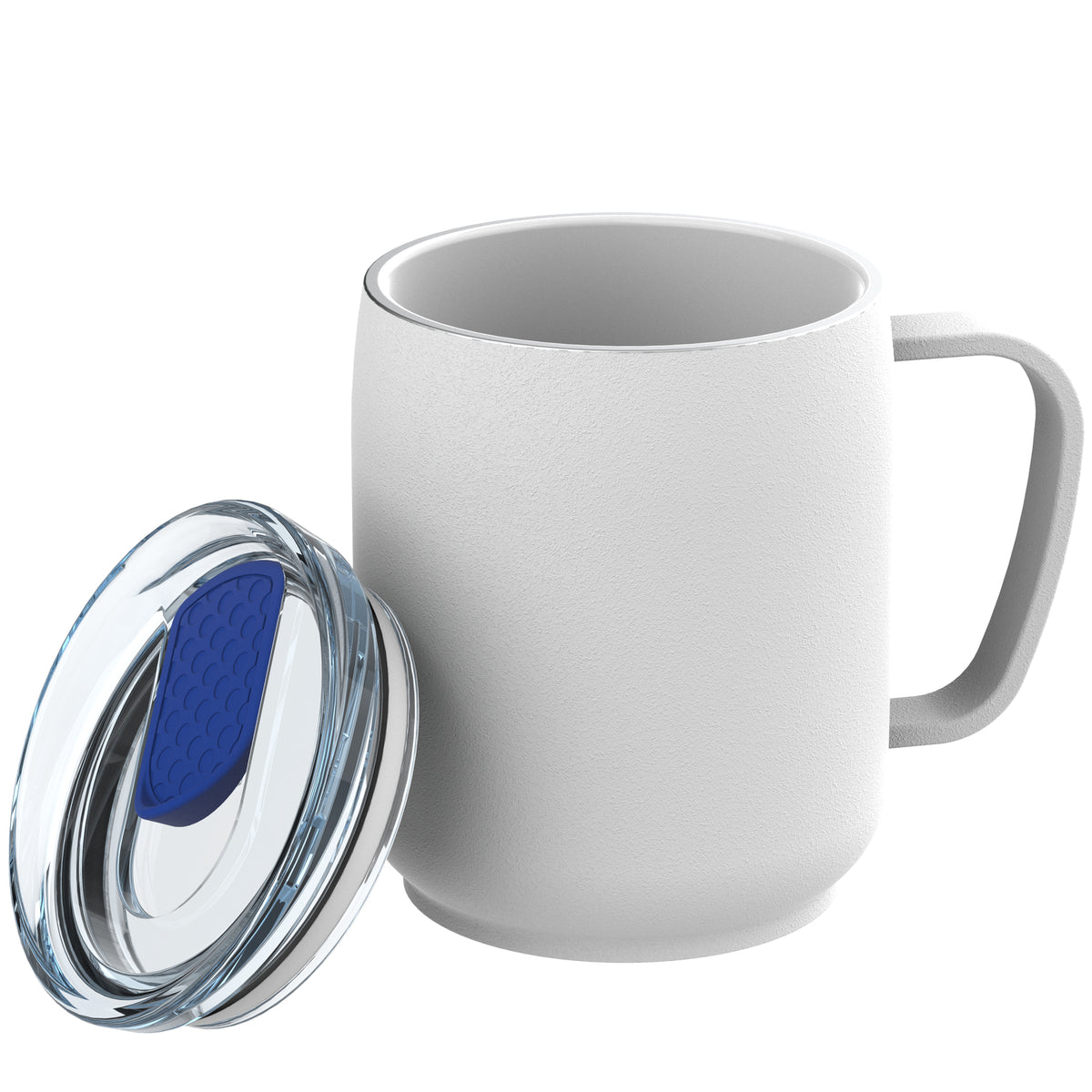 Becher: weiß, Deckel: blau