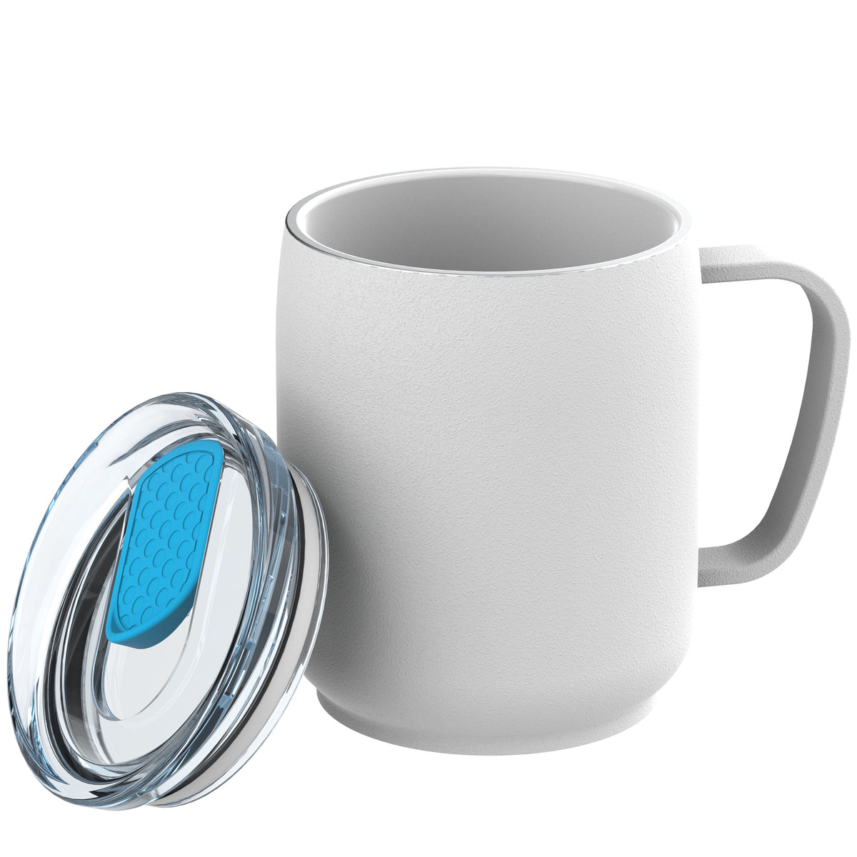 Becher: weiß, Deckel: cyan