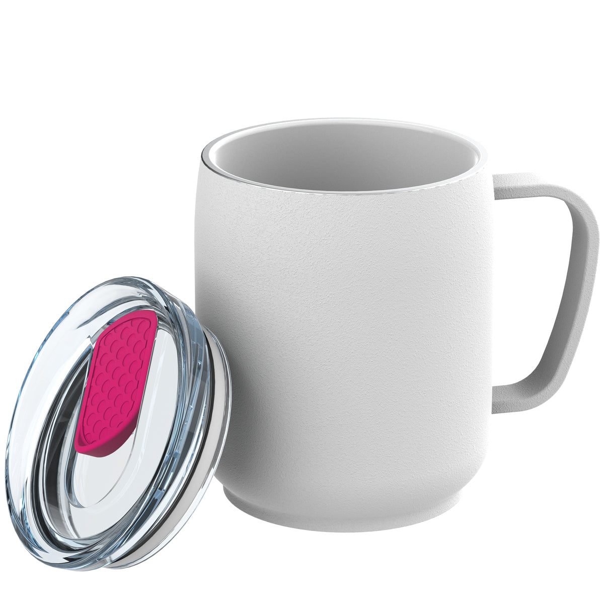 Becher: weiß, Deckel: magenta