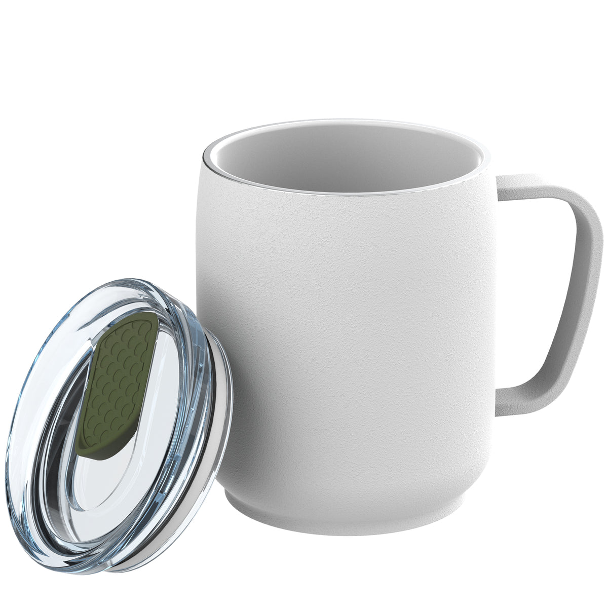 Becher: weiß, Deckel: olivgrün