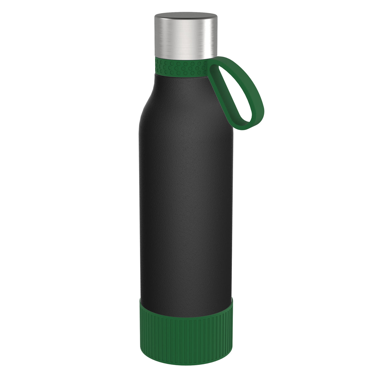 Flasche: schwarz, Ring: grün, Hülle: grün