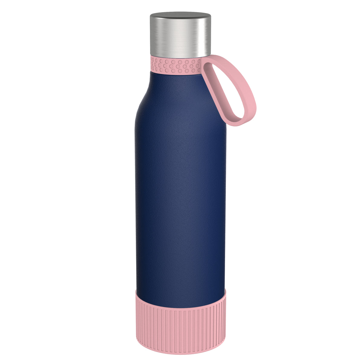 Flasche: blau, Ring: hellmagenta, Hülle: hellmagenta