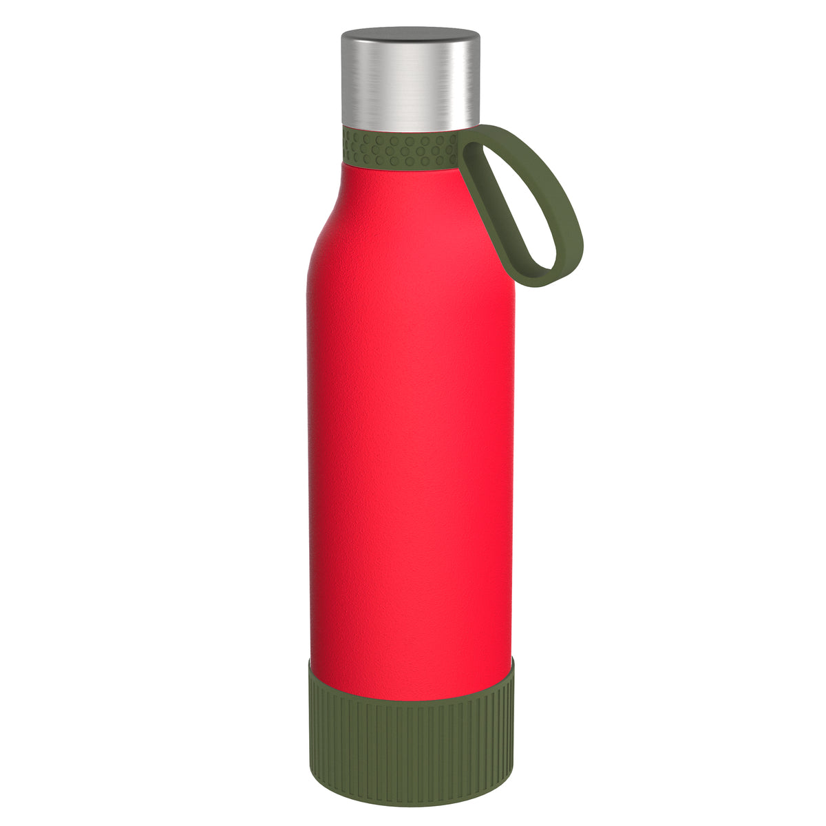 Flasche: rot, Ring: olivgrün, Hülle: olivgrün
