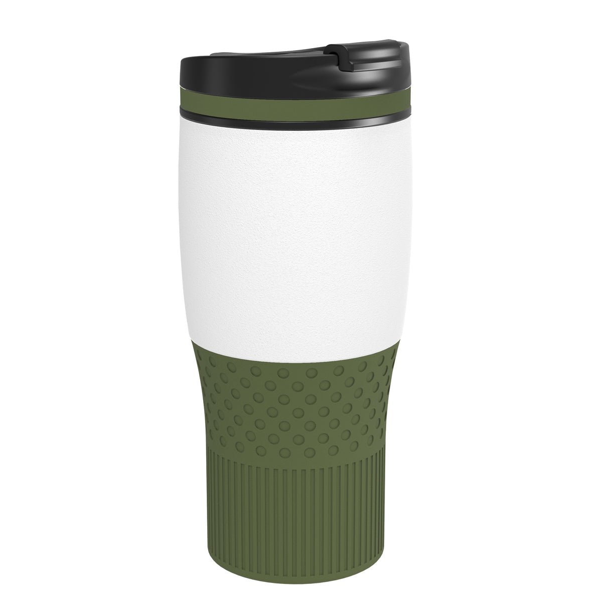 Becher: weiß, Ring: olivgrün, Hülle: olivgrün