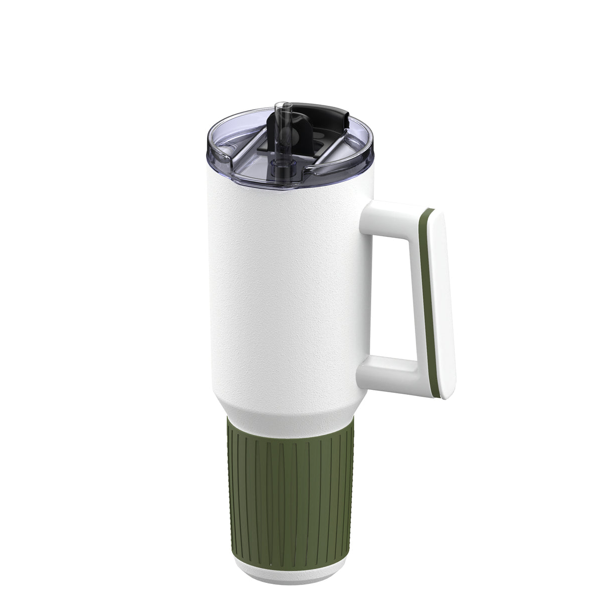 Becher: weiß, Ring: olivgrün, Hülle: olivgrün