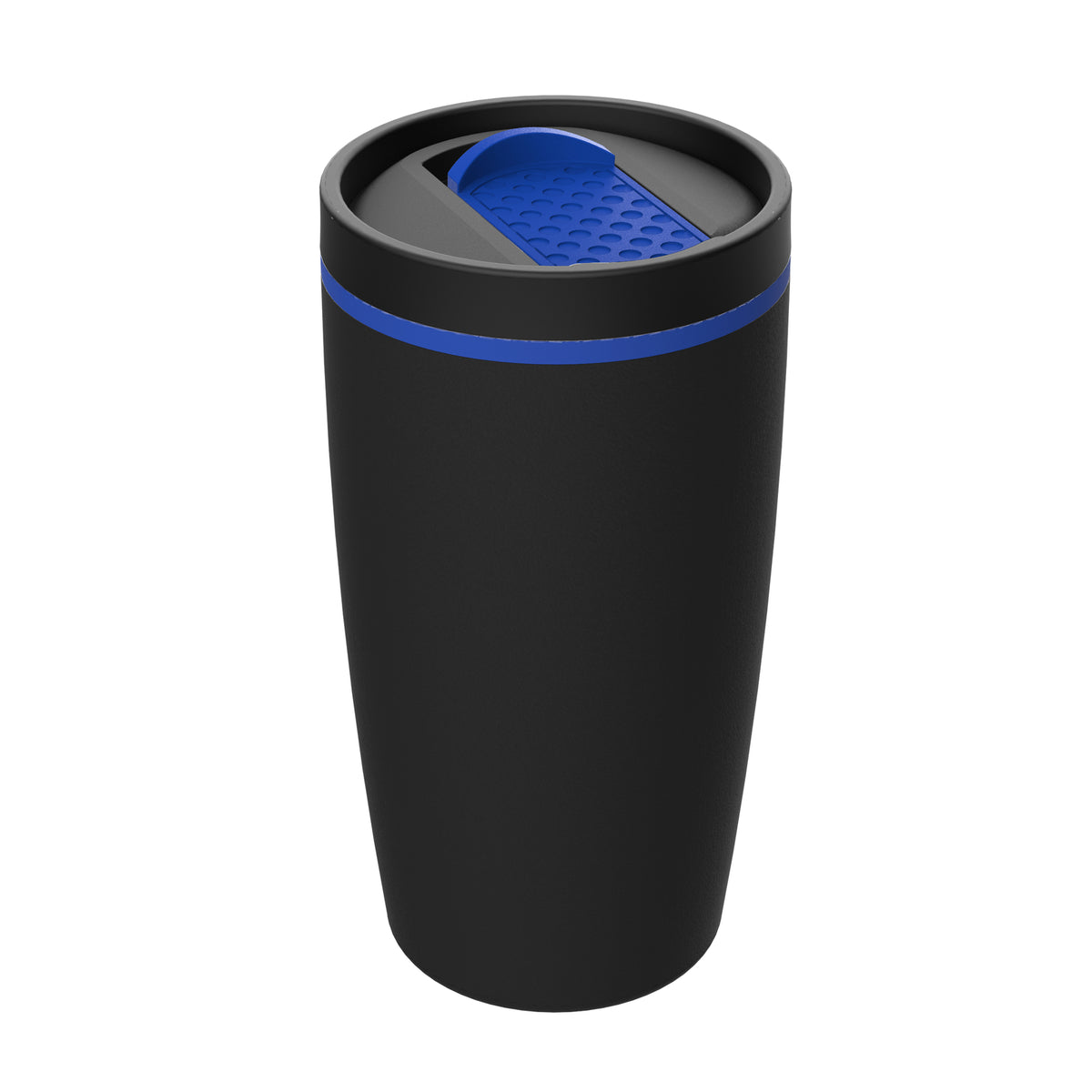 Becher: schwarz, Hülle: blau, Ring: blau