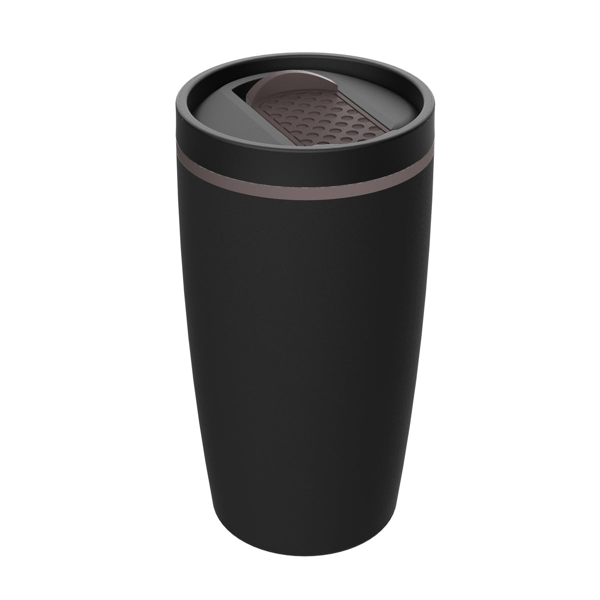 Becher: schwarz, Hülle: braun, Ring: braun