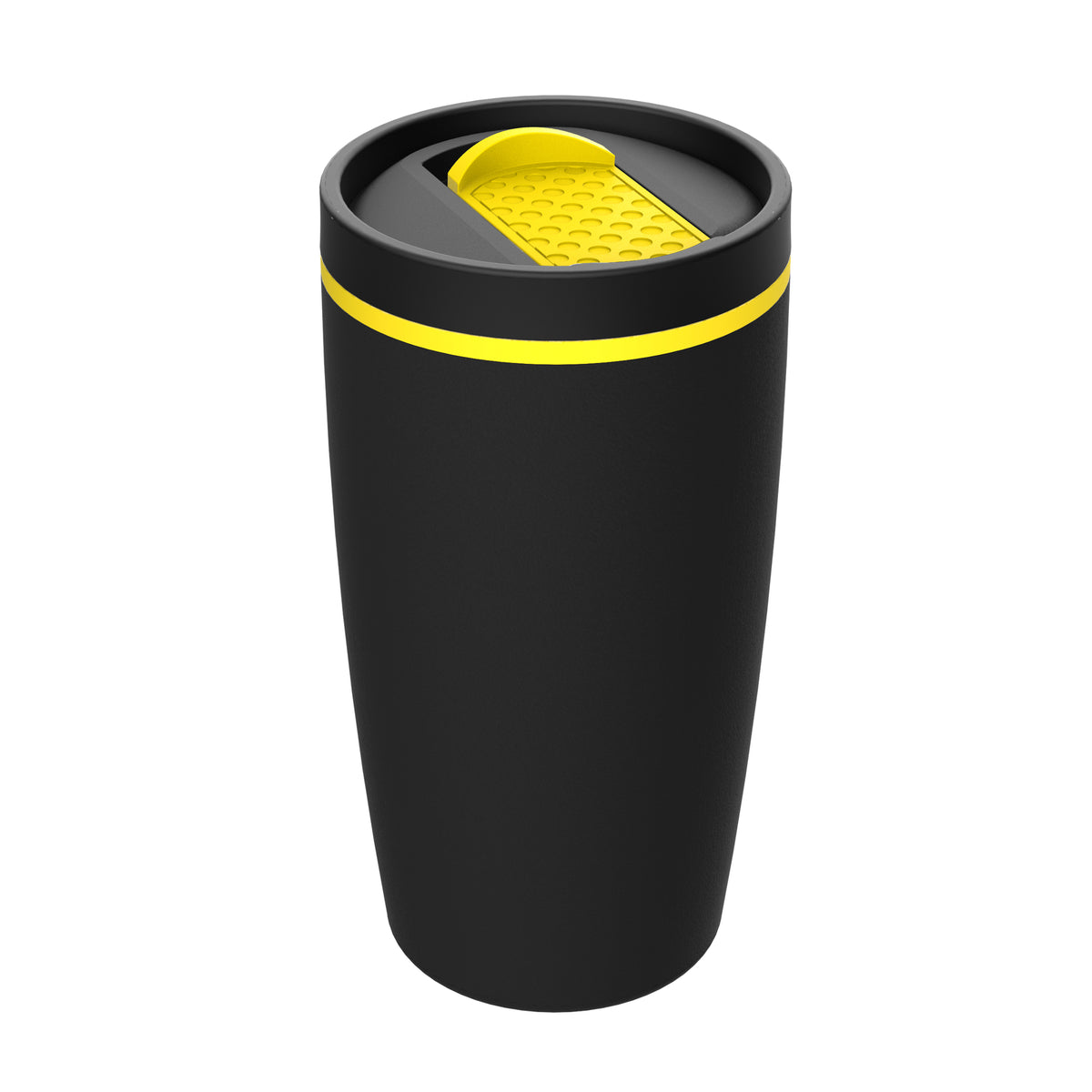 Becher: schwarz, Hülle: gelb, Ring: gelb