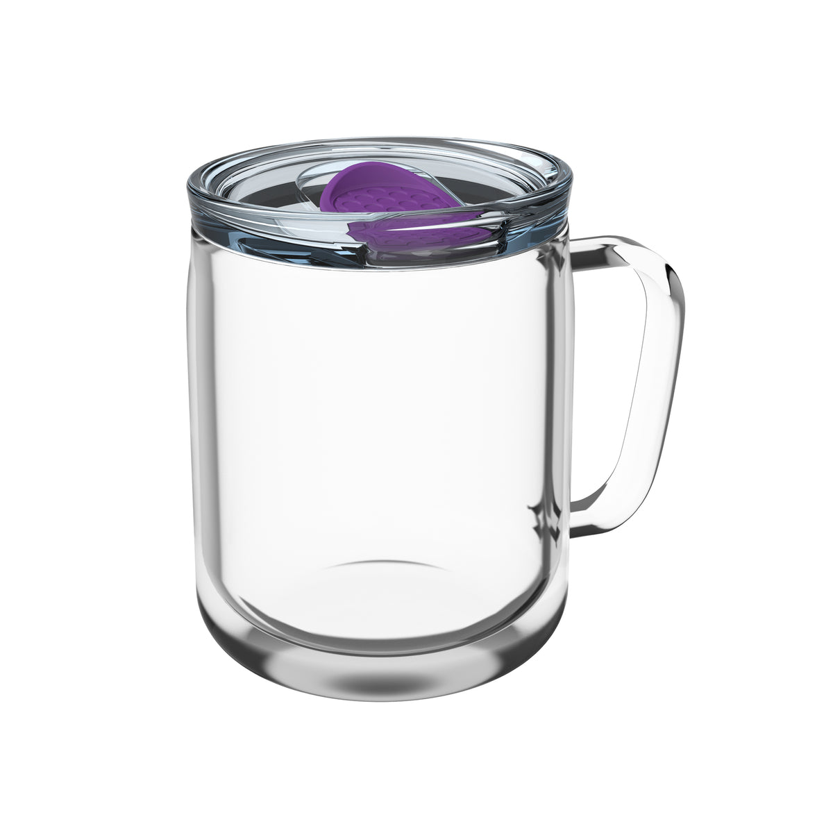 Becher: transparent, Deckel: lila