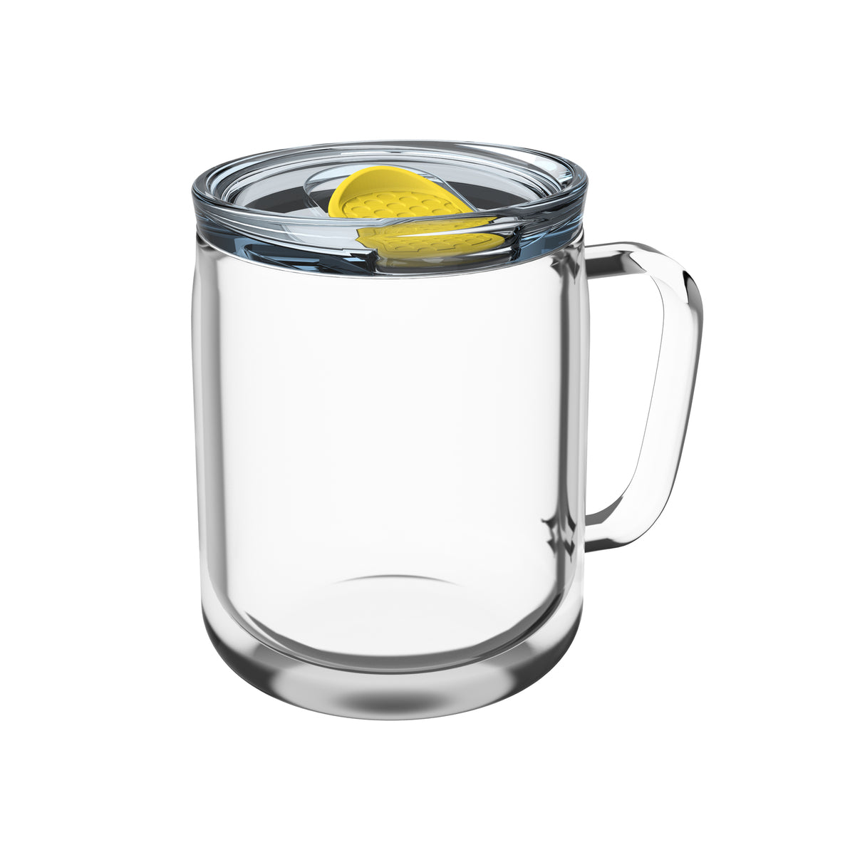 Becher: transparent, Deckel: gelb
