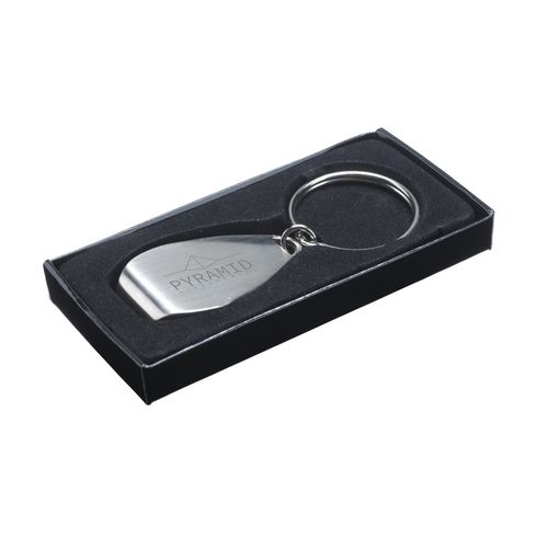 Schlüsselanhänger aus Metall mit Gravur auch als Flaschöffner nutzbar in schwarzer eleganter Verpackung