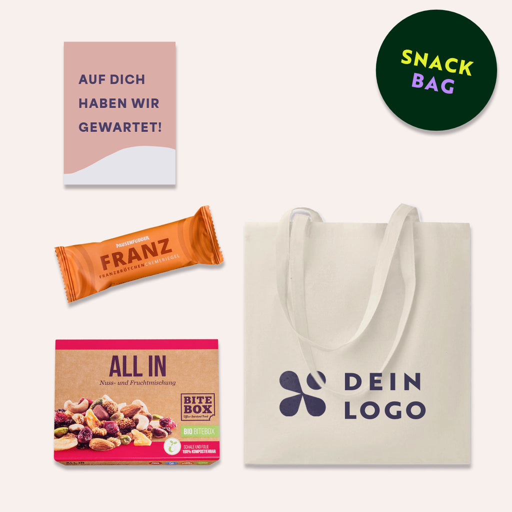 Bedruckbarer Beutel mit verschiedenen Snacks