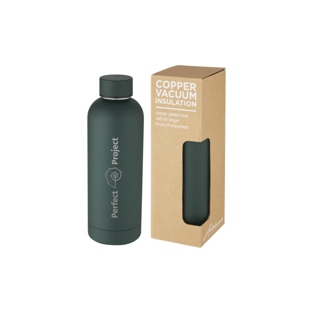 Dunkelgrüne vakuum isolierflasche mit deinem Wunsch Design bedruckbar nachhaltig