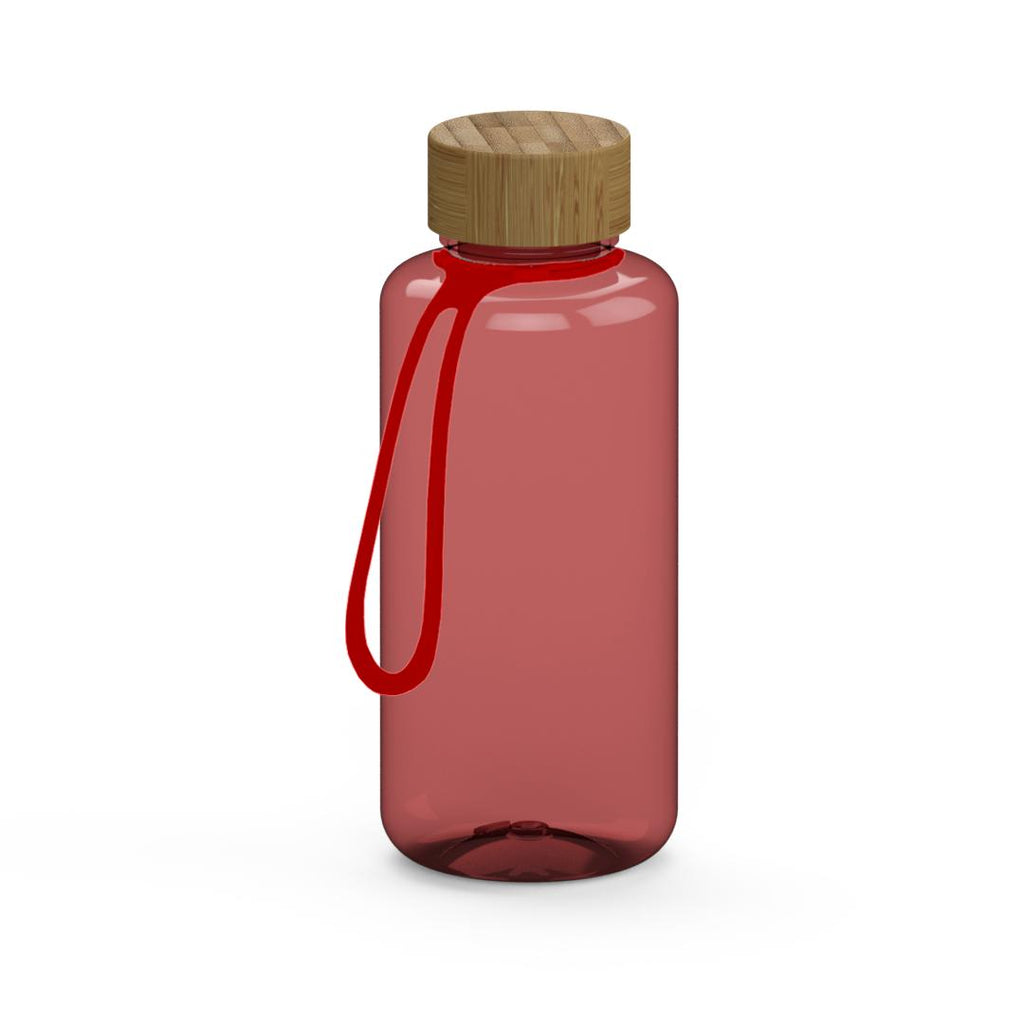 1L Trinkflasche mit Lasche - transparent-rot/rot