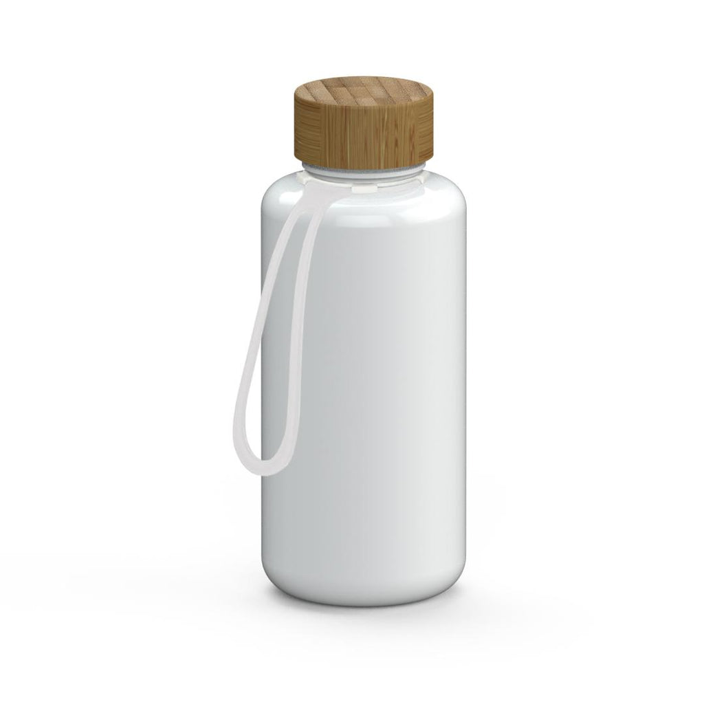 1L Trinkflasche mit Lasche - weiß/transparent