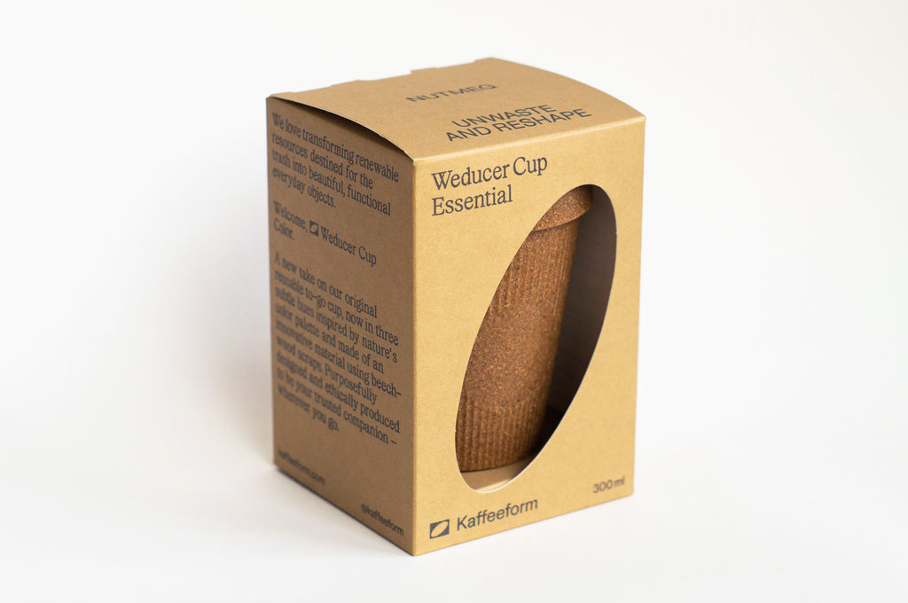 Bedruckbare Verpackung des Weducer Essential Cup nachhaltig - Muskatnuss