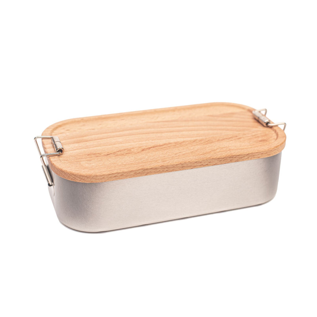 Weißblech Lunchbox mit Buchendeckel