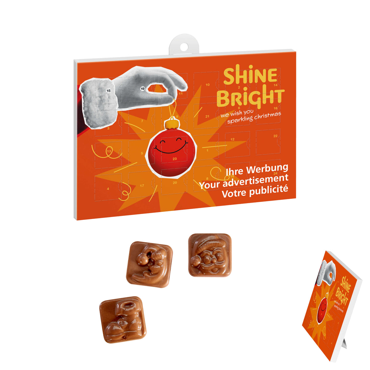A5 Adventskalender mit Standardmotiv und Logo, 48 g Schokolade