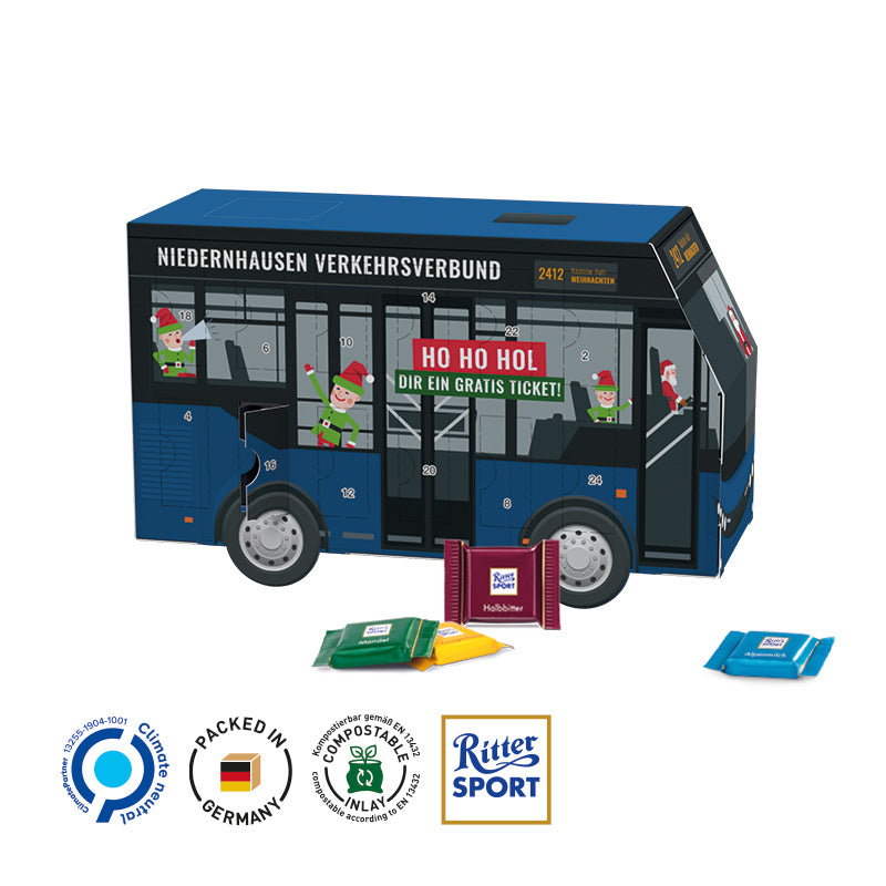 Adventskalender Bus mit Ritter Sport Mini.