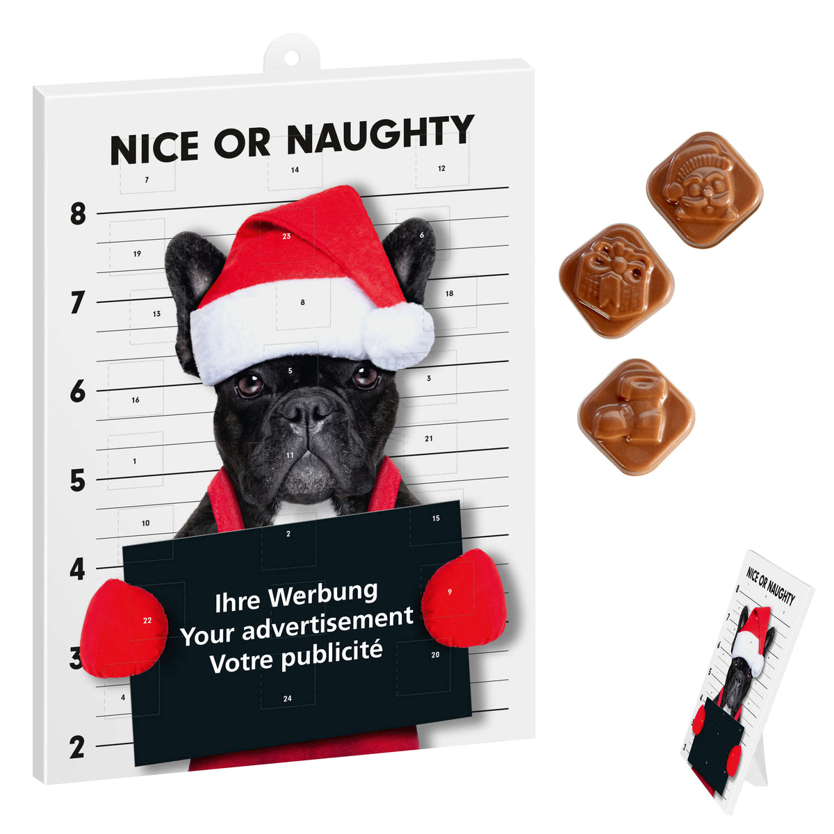 Adventskalender Classic mit Standardmotiv und Logo, 75 g Schokolade