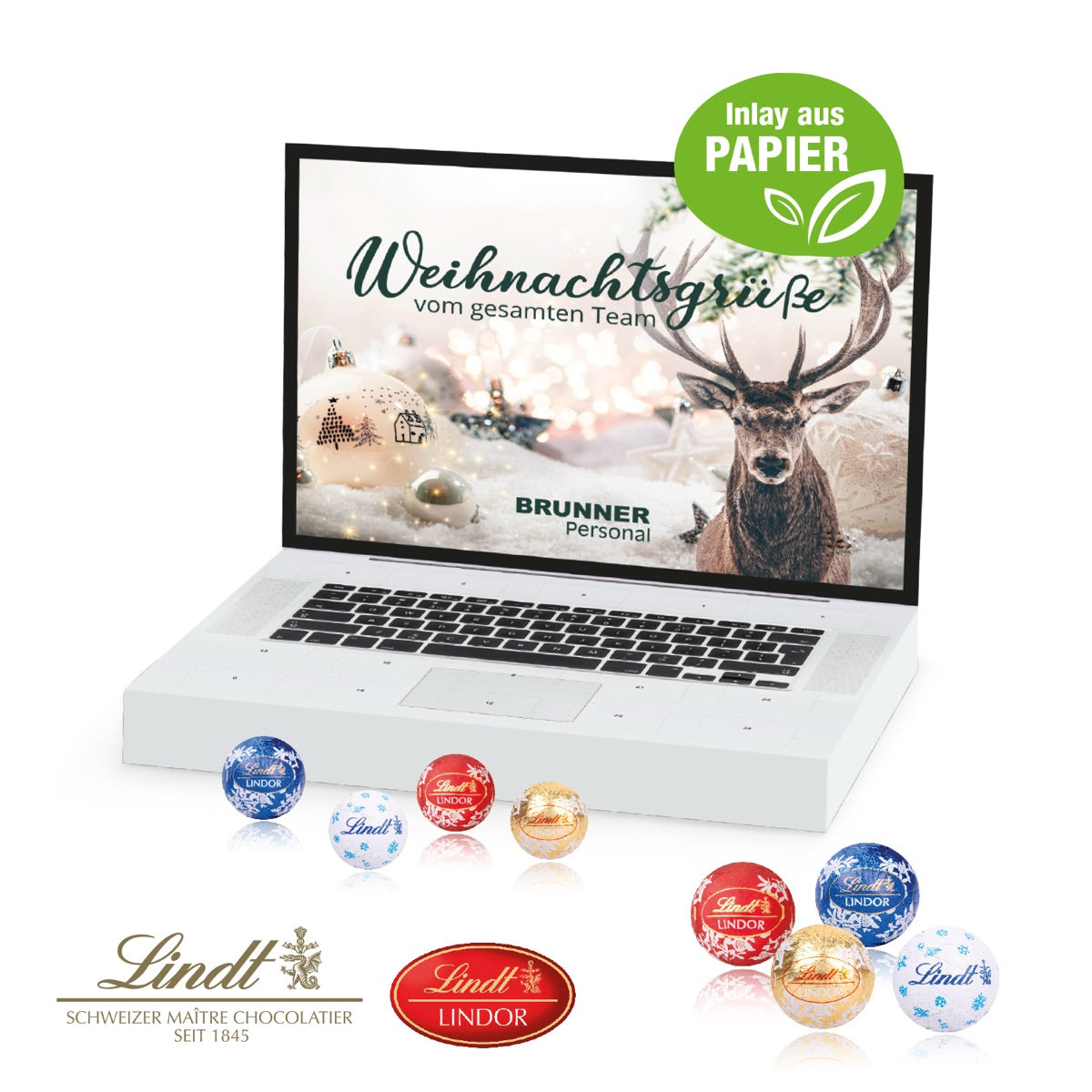 Adventskalender in Laptop Form, Kalenderhülle rundum mit Werbemotiv bedruckt