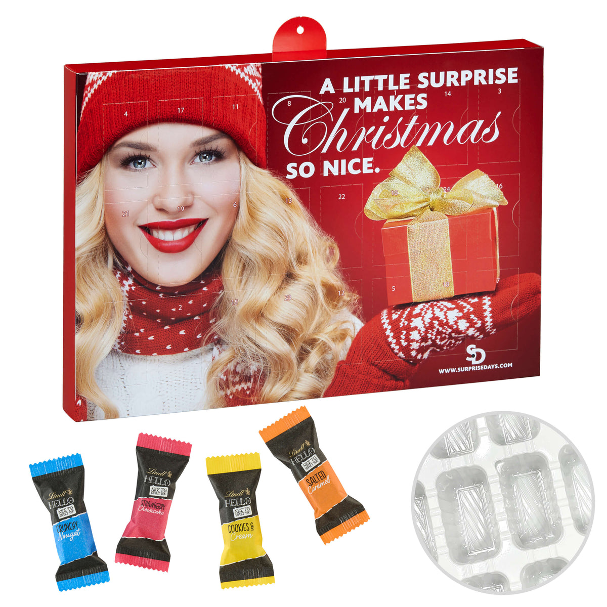 Adventskalender mit Lindt Hello Mini Sticks, 265 g, Querformat