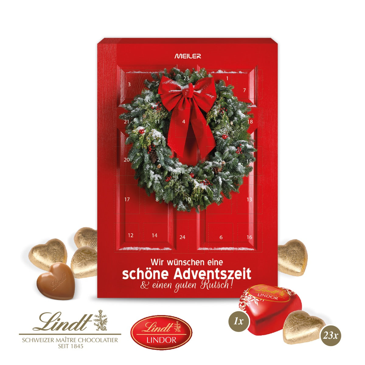 Adventskalender im Hochformat mit Werbemotiv und Aufhängeloch