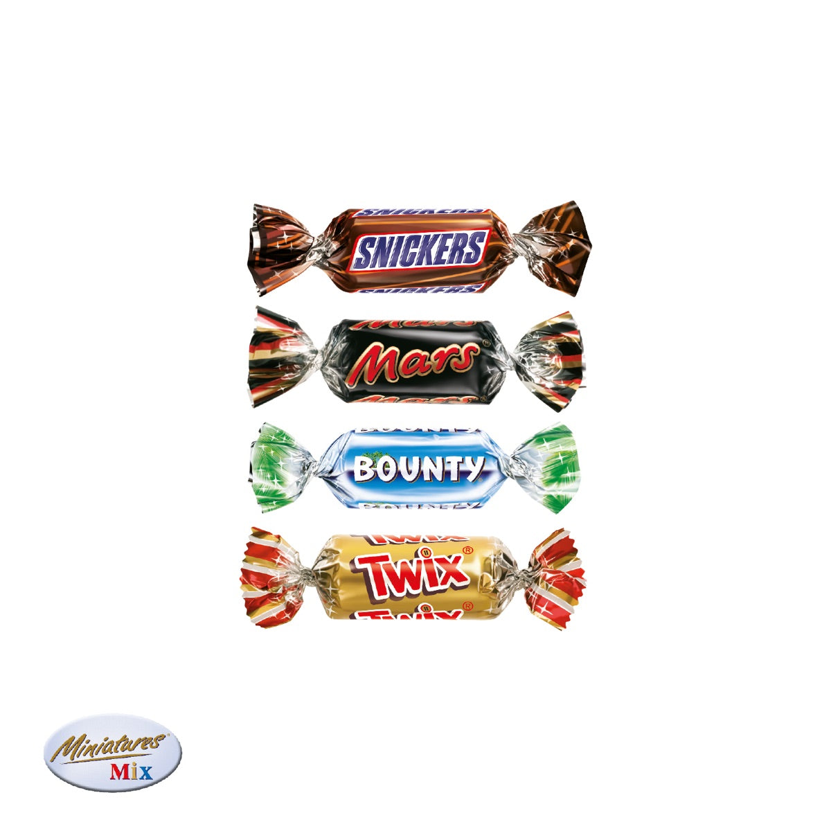 Füllung aus Miniatures von Mars, Snickers, Bounty und Twix