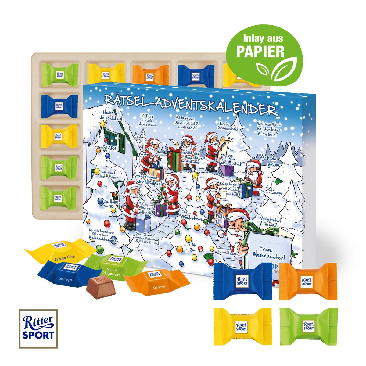 Adventskalender mit rundum bedruckter Kalenderhülle und Werbemotiv