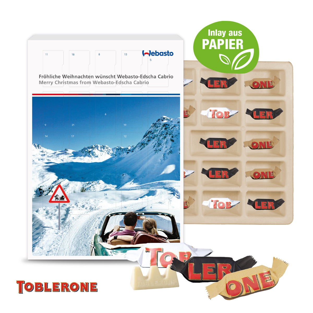 Adventskalender mit vollflächigem Werbedruck auf der Kalenderhülle