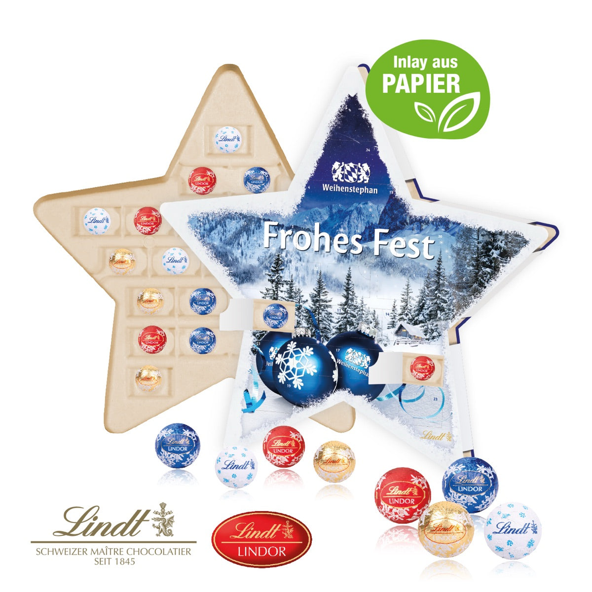 Sternförmiger Adventskalender mit bedruckter Kartonhülle