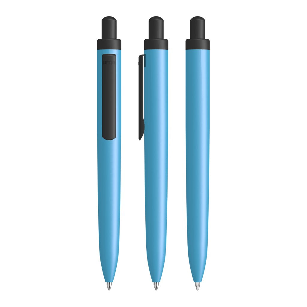 Aluminium Druckkugelschreiber mit schwarzem Metallclip – Hellblau