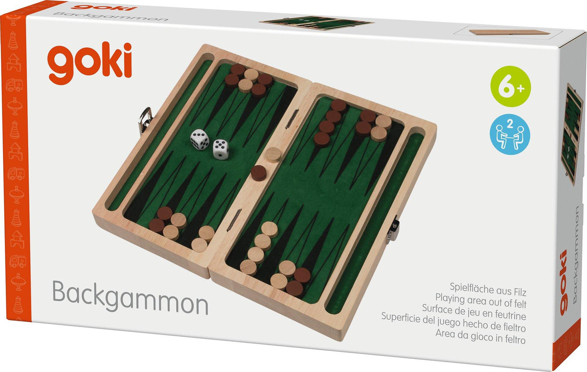 Backgammon Holzspiel kompakt, 25 x 24 cm, von goki – weitere Ansicht