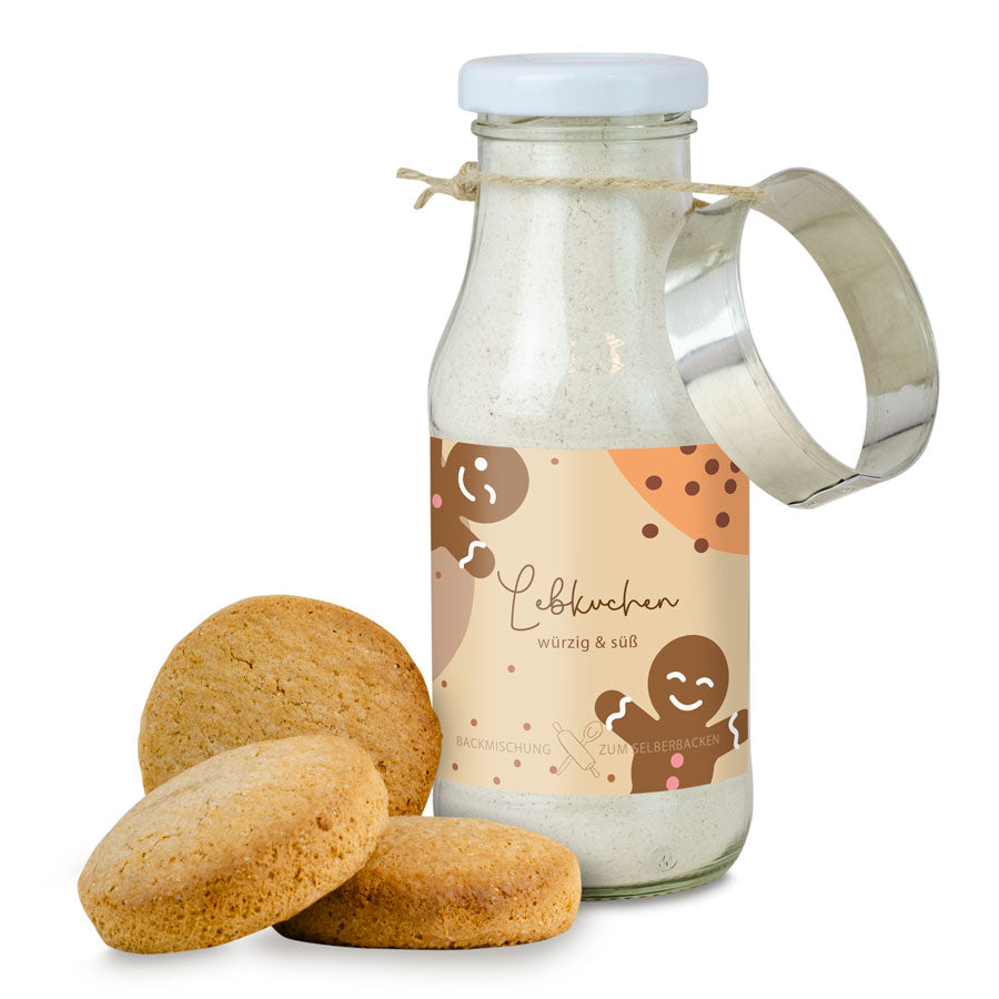 Backmischung Lebkuchen in der Glasflasche 150 g mit Logo – Beispielmotiv