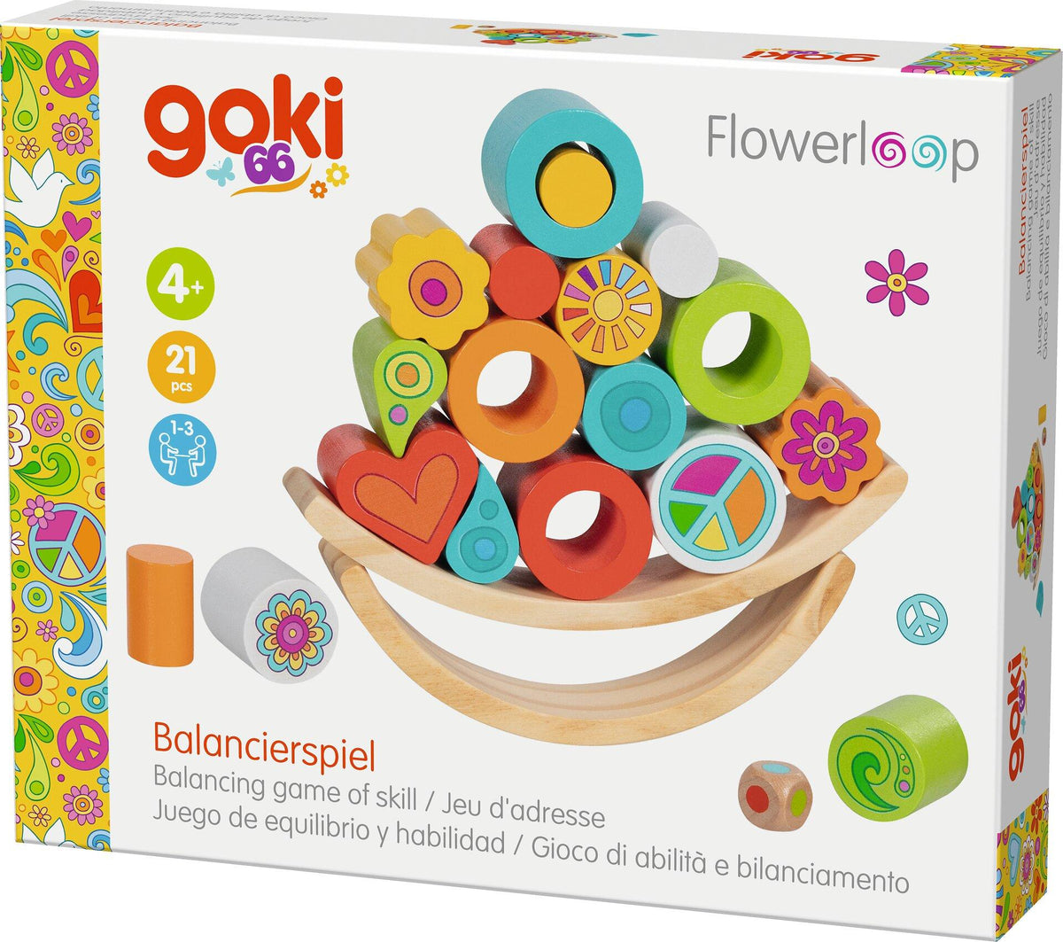 Balancierspiel Flowerloop mit Blumen und Peace Zeichen – weitere Ansicht