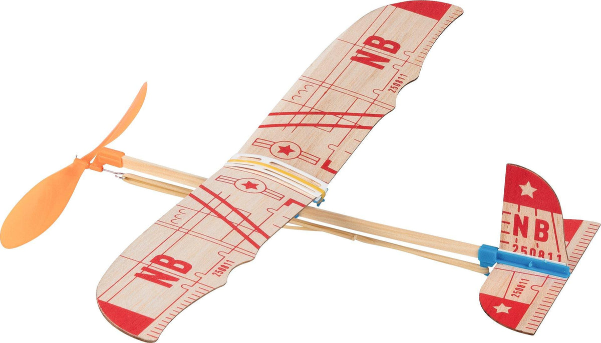 Balsaholz Segelflugzeug mit Gummimotor im 10er Set – Ansicht