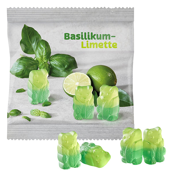 Basilikum Limette Bärchen ohne Gelatine, Werbetütchen 100 x 95 mm