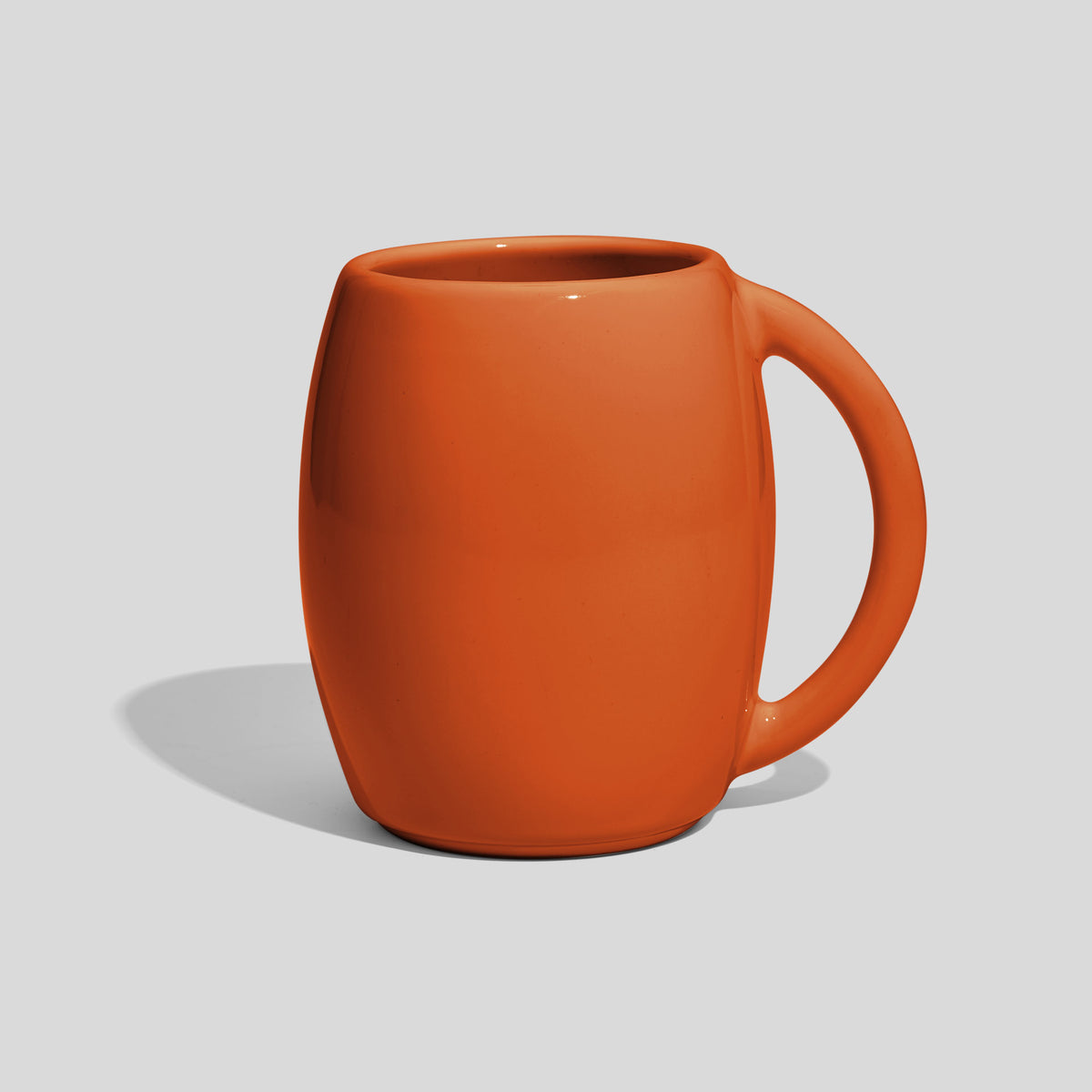 Bauchige Keramiktasse 400 ml in Fassform mit Rundhenkel – Orange