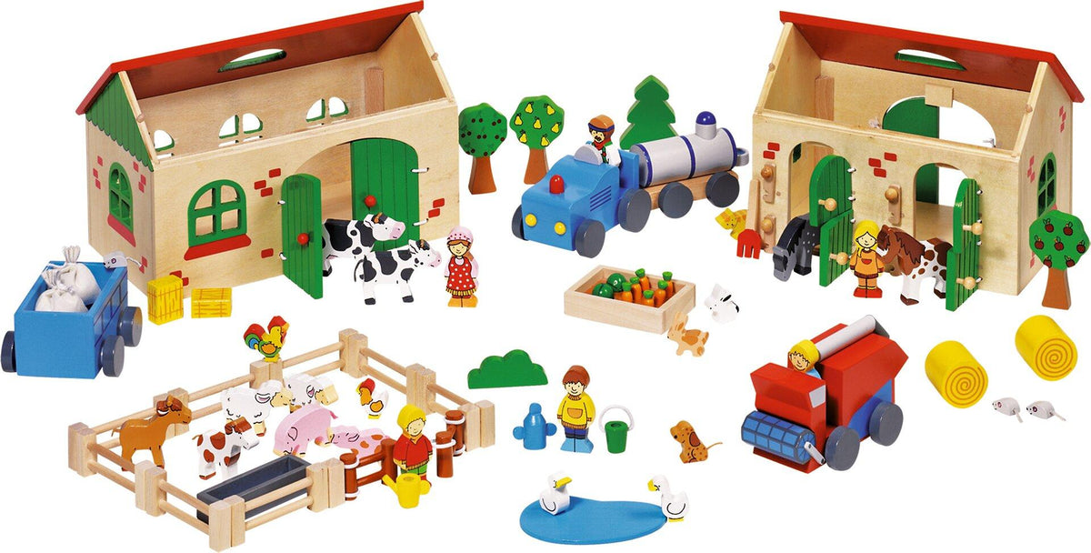 Bauernhof Spielset aus Holz mit 71 Teilen von goki – Ansicht