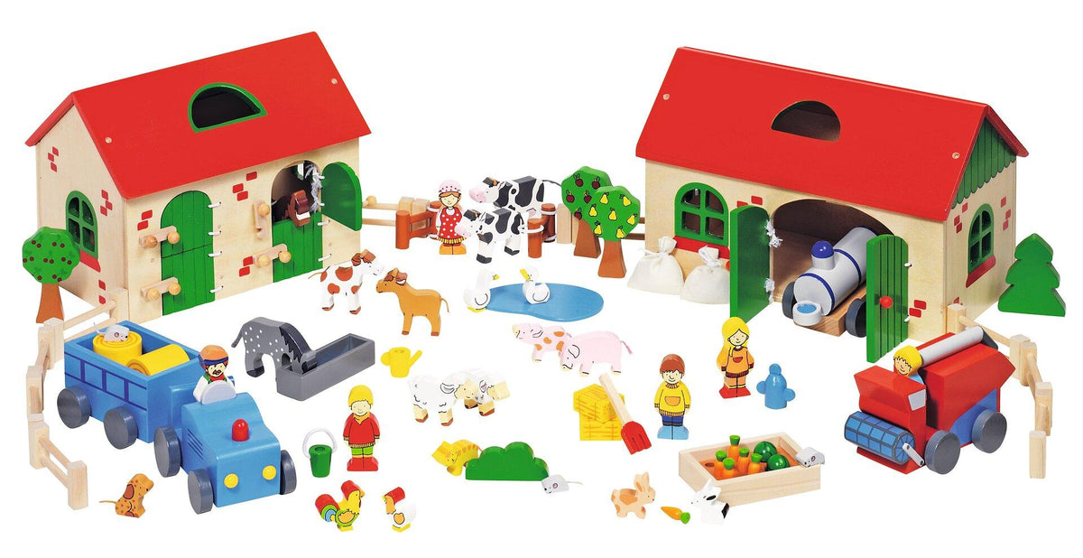 Bauernhof Spielset aus Holz mit 71 Teilen von goki – Detail