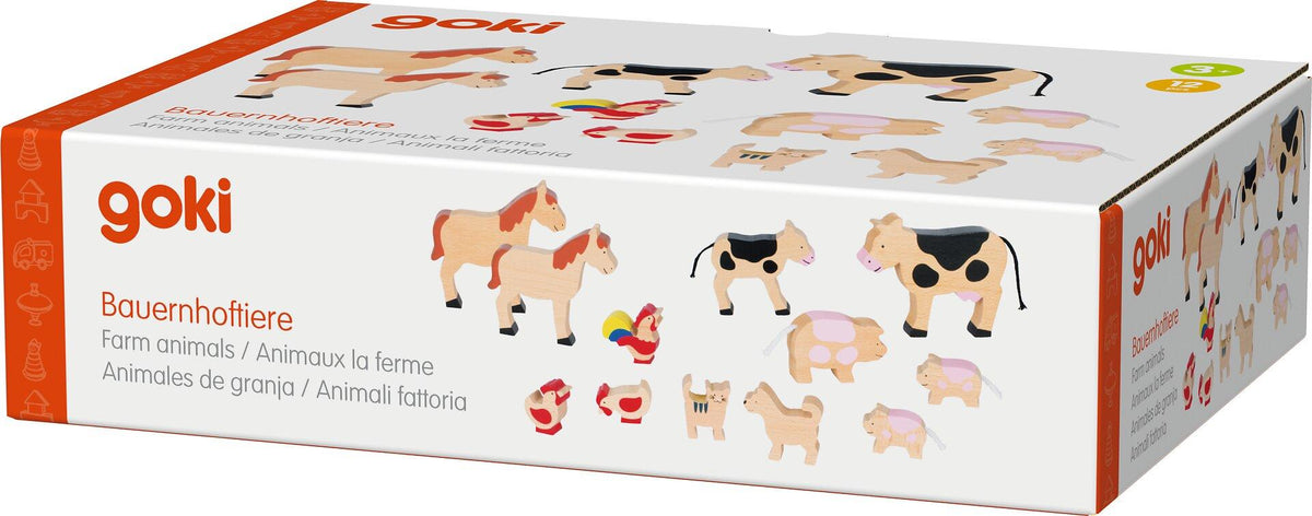 Bauernhoftiere Set mit 12 Teilen, 3 bis 11 cm hoch, von goki – weitere Ansicht