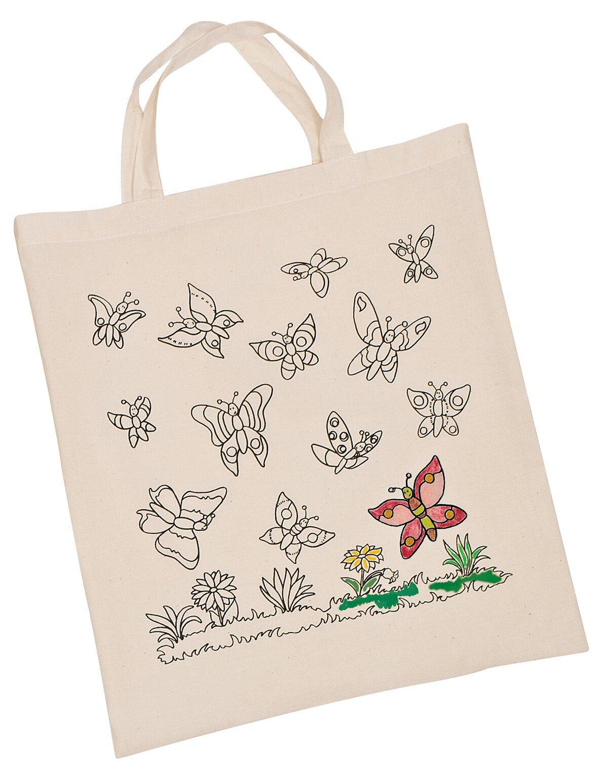Baumwollbeutel Schmetterlinge zum Ausmalen, 6er Set von goki – Ansicht