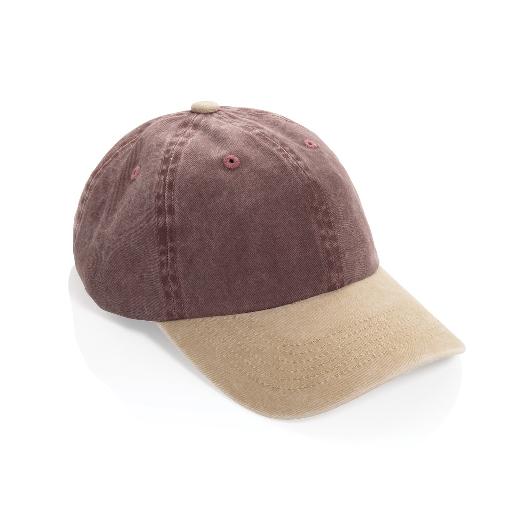 BEAU AWARE™ Two-Tone 6-Panel-Cap aus washed Cotton-Twill – maroon