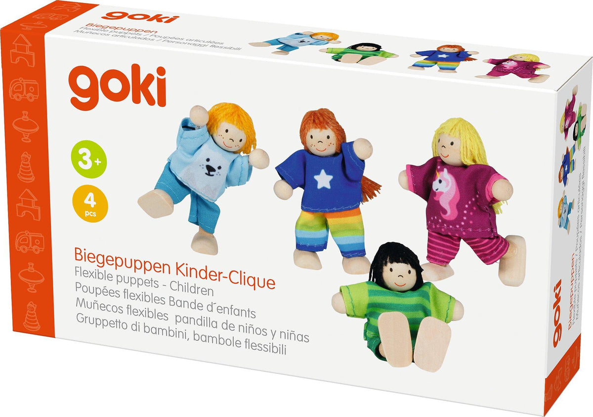 Biegepuppen Clique aus vier Kindern von goki – Weitere Ansicht