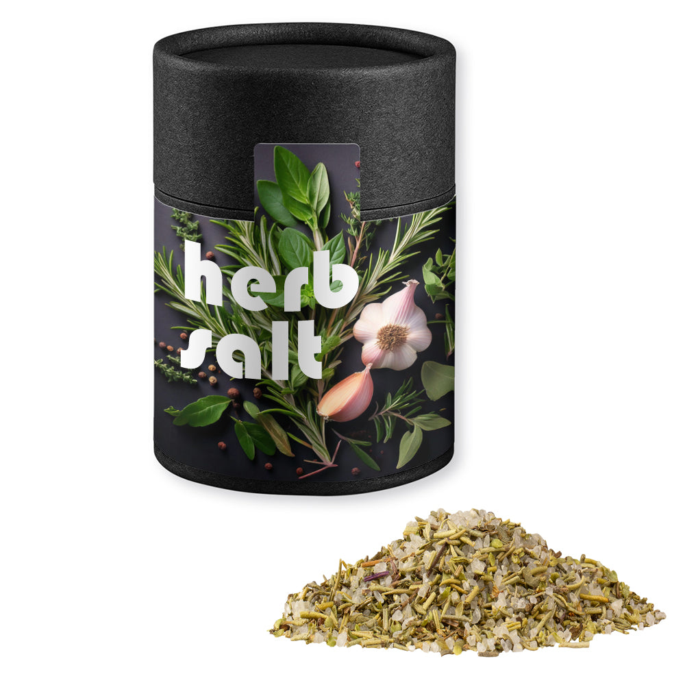 Bio Gewürze in der schwarzen Kraftpapierdose – Bio Gewürzmischung Kräutersalz, ca. 80 g