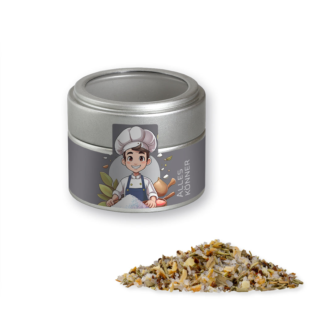 Bio Gewürzmischungen in der silbernen Metalldose Mini – Bio Gewürzmischung Alleskönner, ca. 60 g