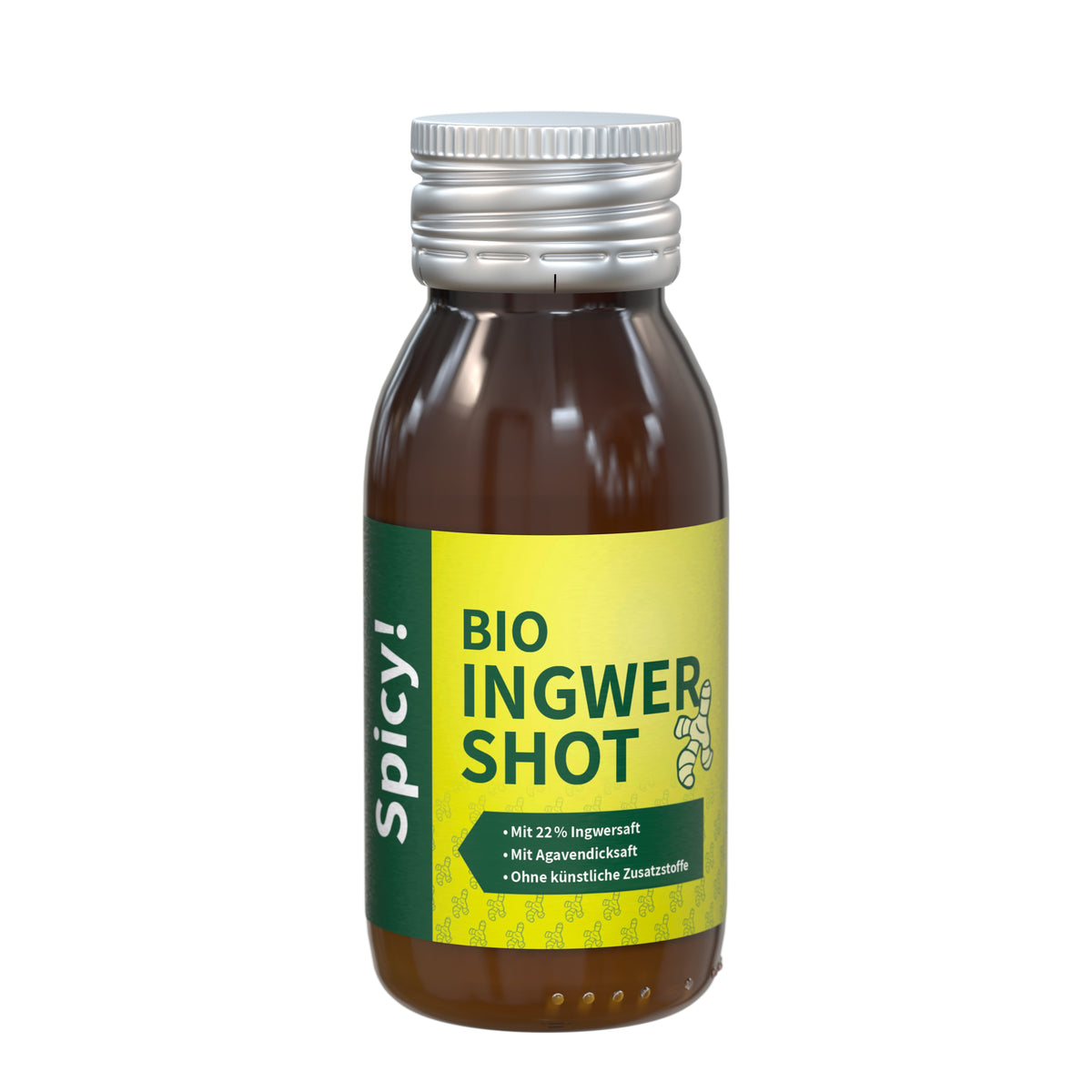 Bio Ingwer Shot 60 ml Flasche aus Glas mit Etikett